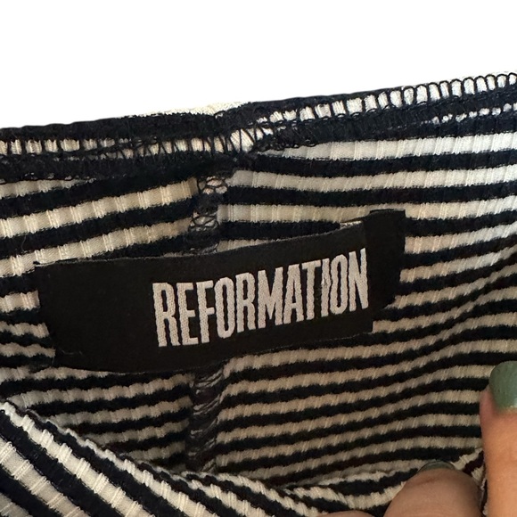 Reformation‎ Black and White Striped Mini Cap Sleeve Dress - Picture 3 of 5